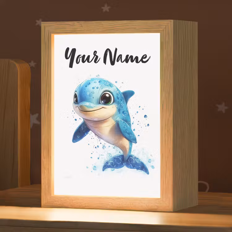 Dolfijn - Blauw - Water - Druppels Light Box met kabel (Kinderlampje) klein -zzz_3d_website
