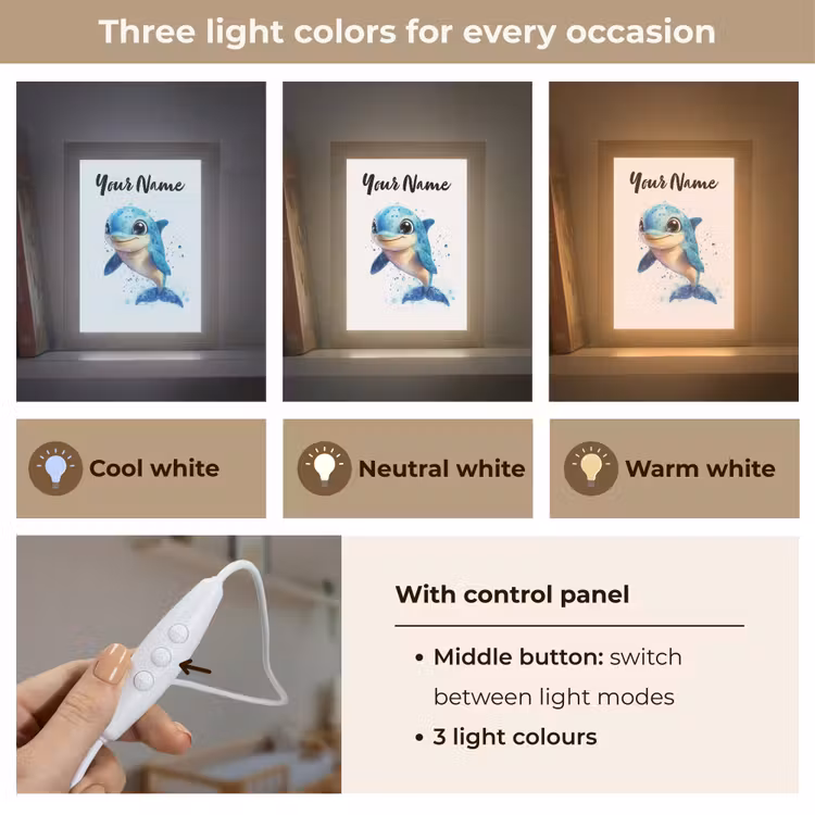 Dolfijn - Blauw - Water - Druppels Light Box met kabel (Kinderlampje) klein -USP_lichtkleurEN