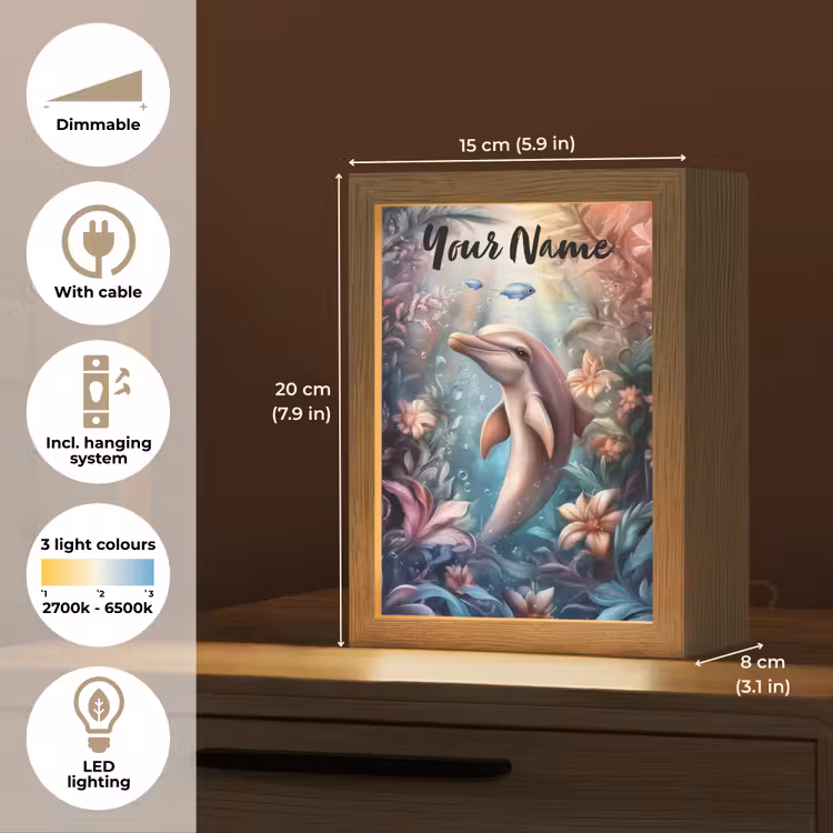 Dolfijn - Vissen - Onderwaterwereld - Bloemen Light Box met kabel (Kinderlampje) klein -USP_EN