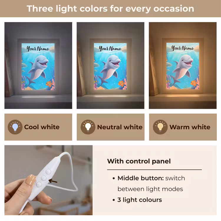 Dolfijn - Zeedieren - Onderwater - Kinderen - Meisjes Light Box met kabel (Kinderlampje) klein -USP_lichtkleurEN