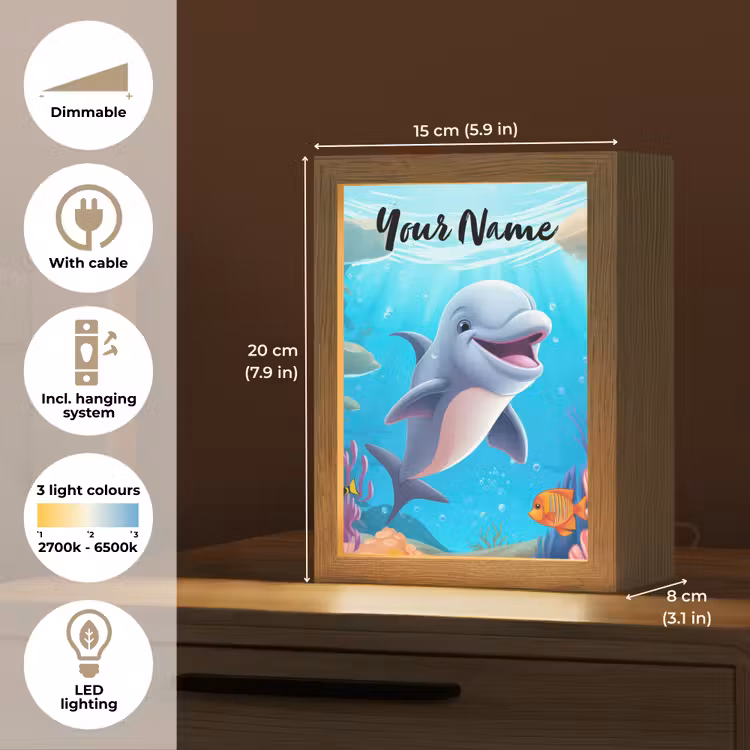 Dolfijn - Zeedieren - Onderwater - Kinderen - Meisjes Light Box met kabel (Kinderlampje) klein -USP_EN