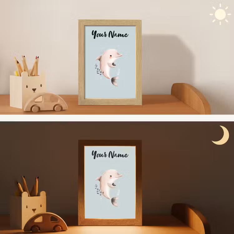 Dolfijn - Zeewier - Grijs Light Box met kabel (Kinderlampje) klein -sfeer3_kind