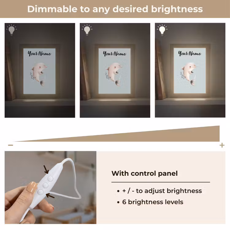 Dolfijn - Zeewier - Grijs Light Box met kabel (Kinderlampje) klein -USP_dimbaarEN