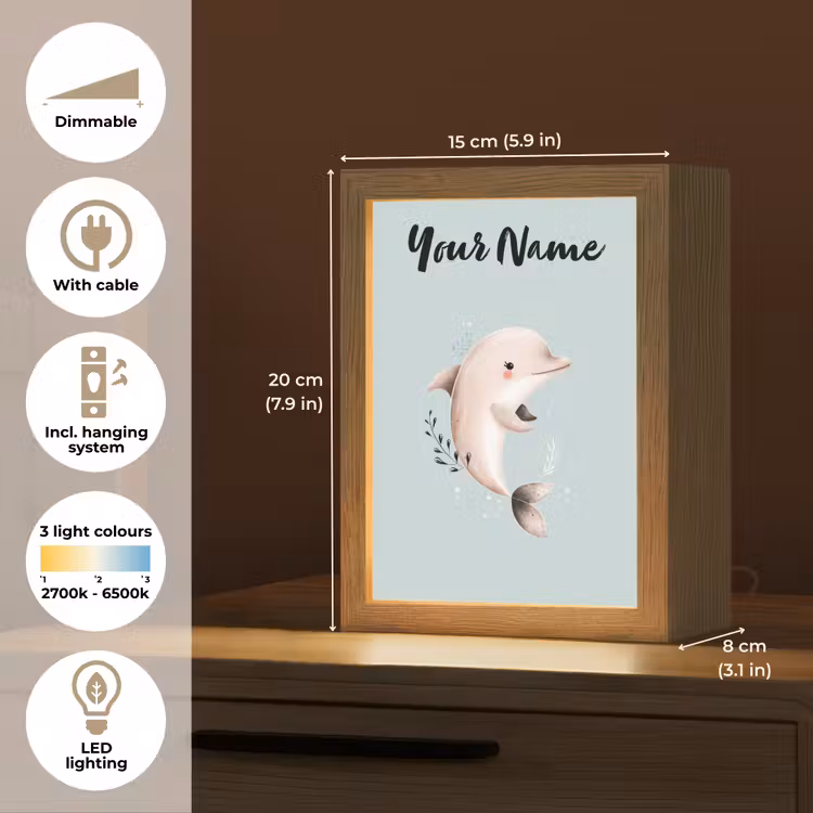 Dolfijn - Zeewier - Grijs Light Box met kabel (Kinderlampje) klein -USP_EN