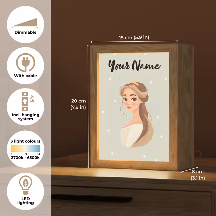Stippen - Prinses - Kroon - Haar Light Box met kabel (Kinderlampje) klein -USP_EN