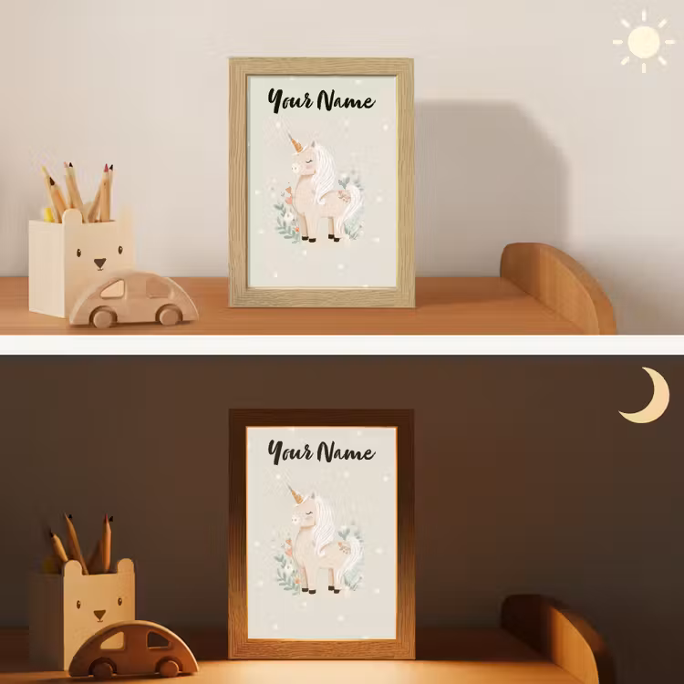 Stippen - Eenhoorn - Minimalistisch - Bloemen Light Box met kabel (Kinderlampje) klein -sfeer3_kind