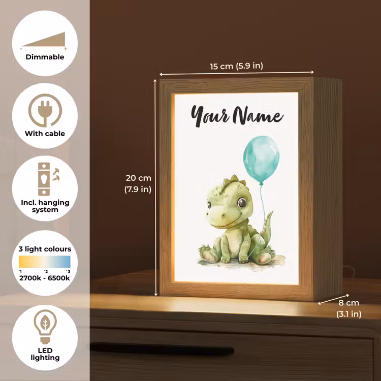 Draak - Baby dier - Blauwe ballon Light Box met kabel (Kinderlampje) klein -USP_EN