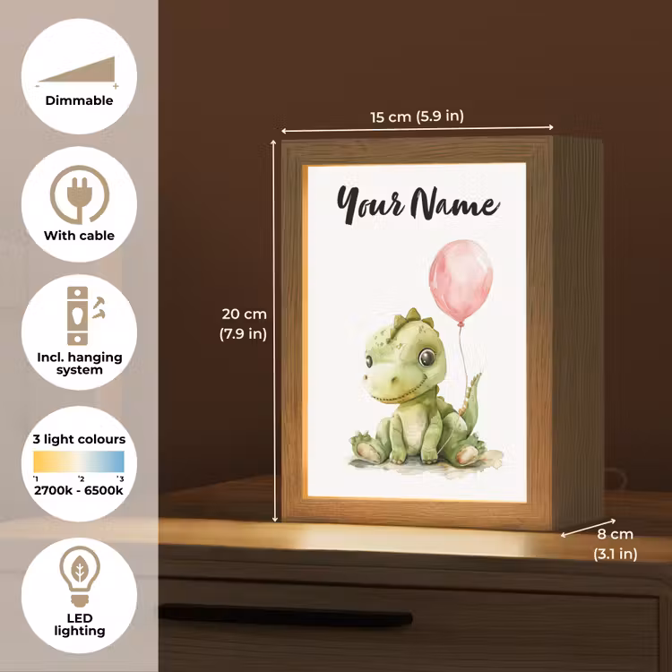 Draak - Baby dier - Roze ballon Light Box met kabel (Kinderlampje) klein -USP_EN