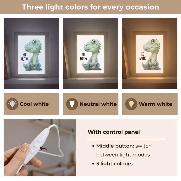 Draak - Wees moedig - Quote Light Box met kabel (Kinderlampje) klein -USP_lichtkleurEN