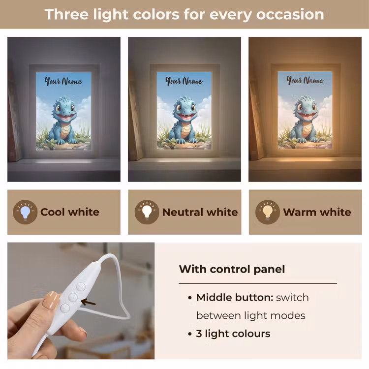 Draak - Blauw - Jongens - Kinderen Light Box met kabel (Kinderlampje) klein -USP_lichtkleurEN