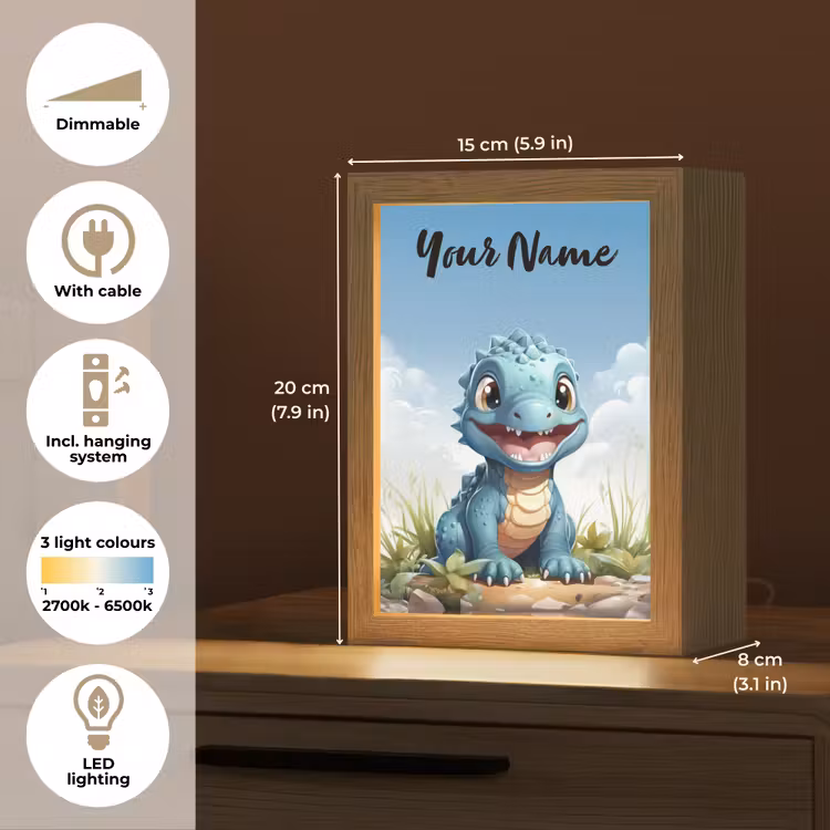 Draak - Blauw - Jongens - Kinderen Light Box met kabel (Kinderlampje) klein -USP_EN