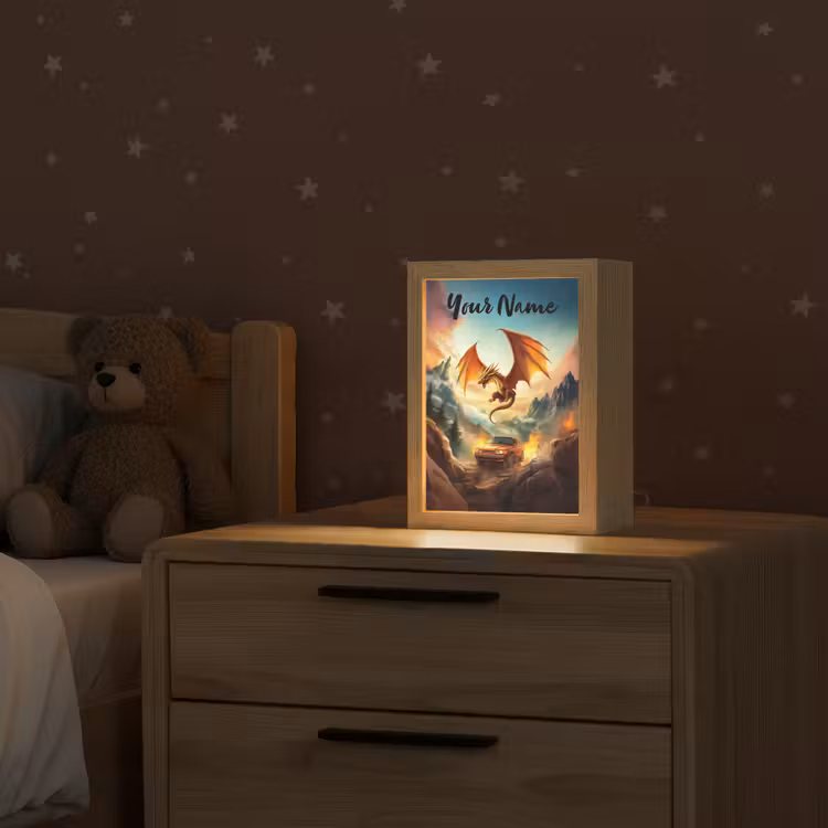 Draak - Auto - Bergen - Vuur Light Box met kabel (Kinderlampje) klein -sfeer1_kind