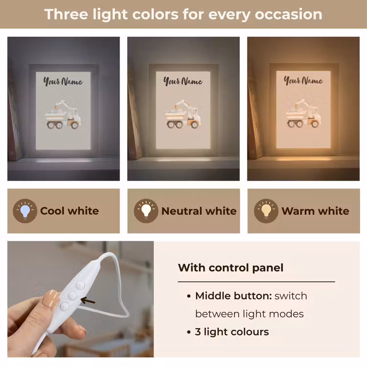 Kiepwagen - Auto - Beige - Stenen Light Box met kabel (Kinderlampje) klein -USP_lichtkleurEN