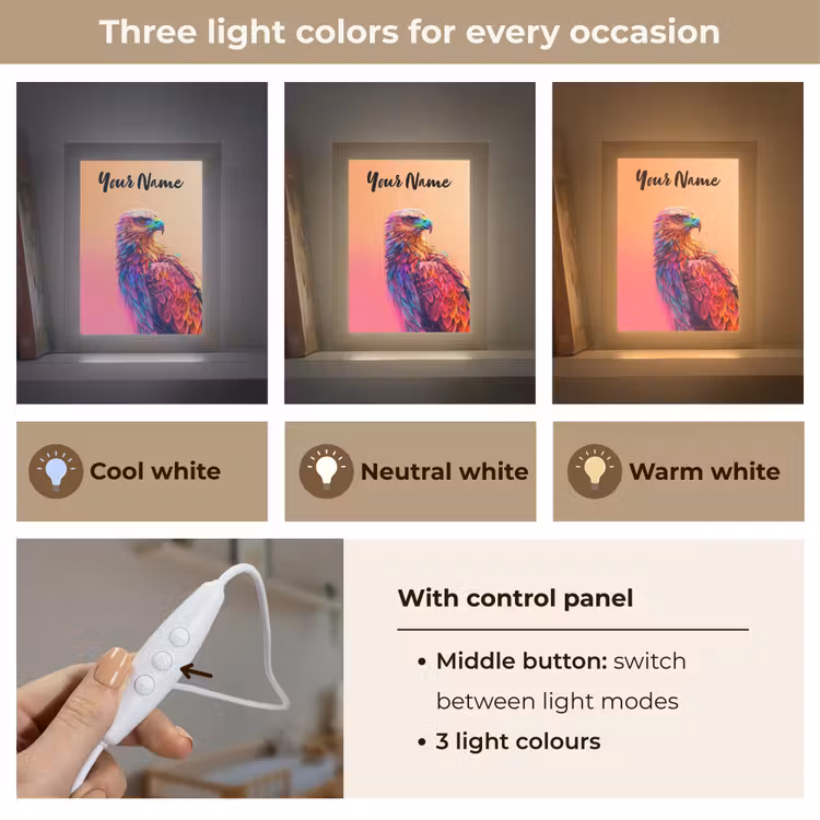 Arend - Vogel - Kleurrijk - Dier Light Box met kabel (Kinderlampje) klein -USP_lichtkleurEN