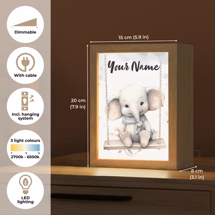 Olifant - Dier - Kinderen Light Box met kabel (Kinderlampje) klein -USP_EN