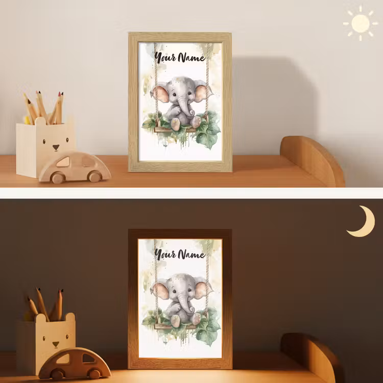 Olifant - Dier - Kinderen - Jungle Light Box met kabel (Kinderlampje) klein -sfeer3_kind