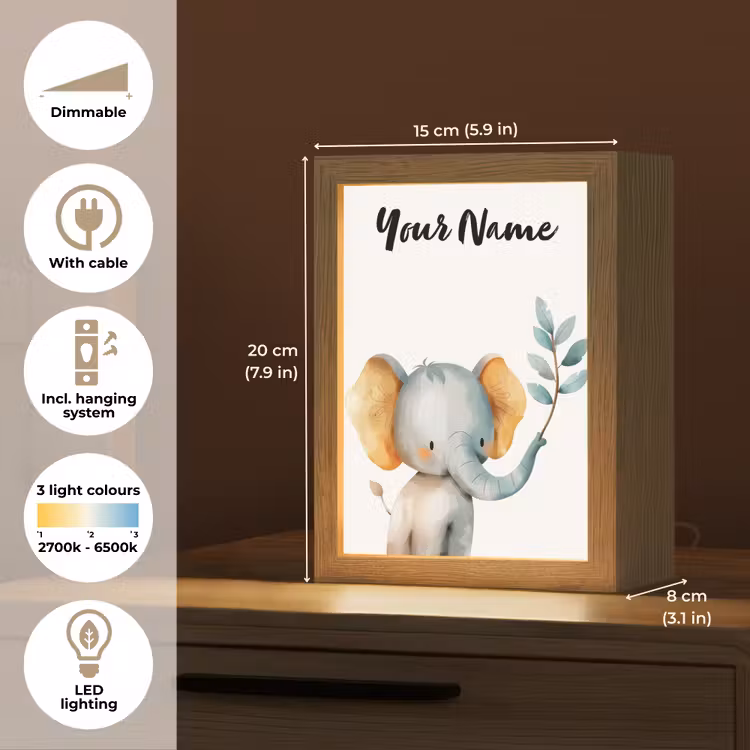 Olifant - Dier - Pastel kleuren Light Box met kabel (Kinderlampje) klein -USP_EN