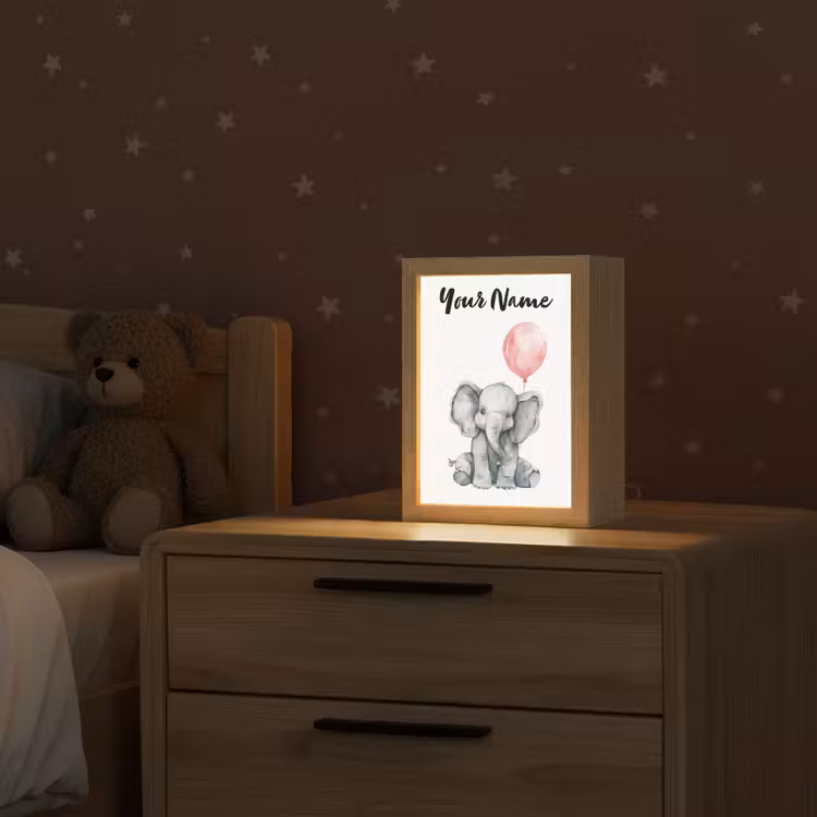 Olifant - Baby dier - Roze ballon Light Box met kabel (Kinderlampje) klein -sfeer1_kind