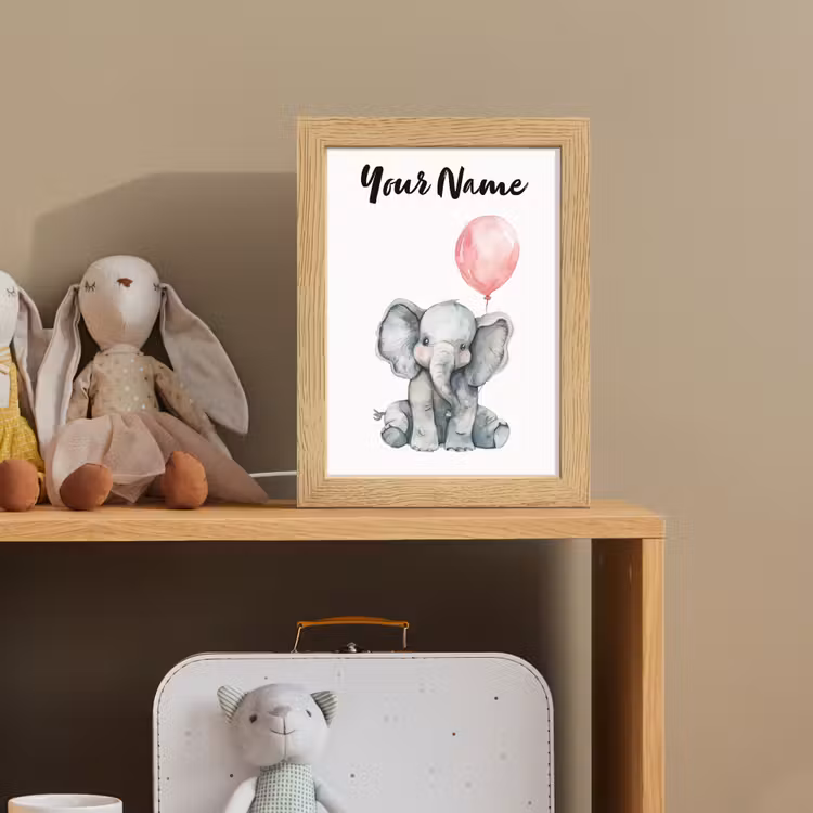 Olifant - Baby dier - Roze ballon Light Box met kabel (Kinderlampje) klein -sfeer2_kind