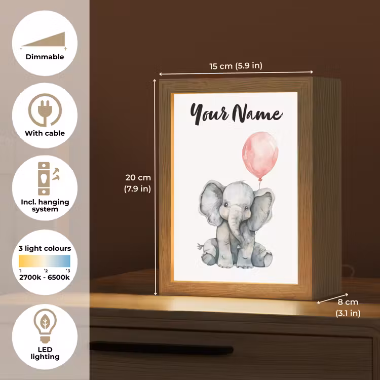 Olifant - Baby dier - Roze ballon Light Box met kabel (Kinderlampje) klein -USP_EN