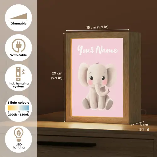 Olifant - Baby - Roze - Cartoon Light Box met kabel (Kinderlampje) klein -USP_EN
