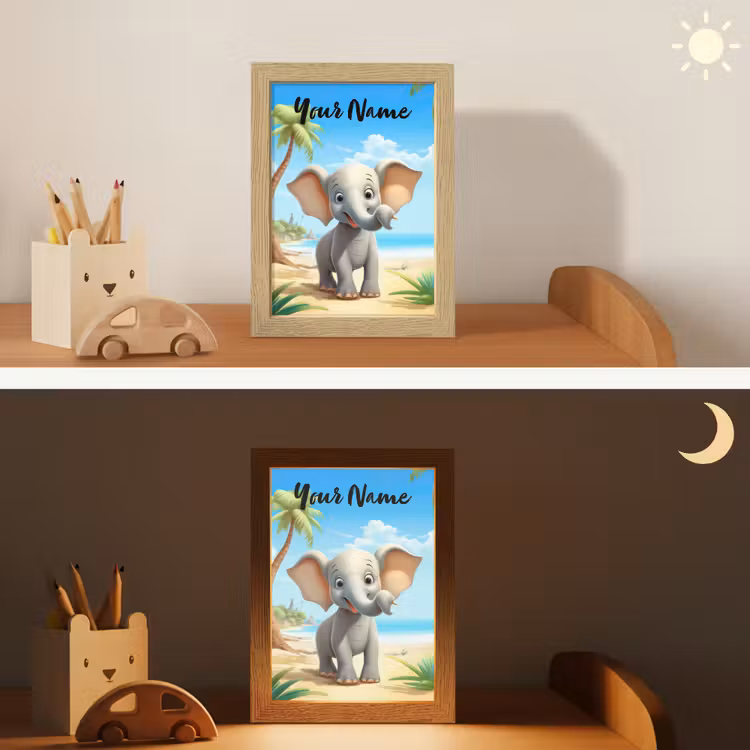 Olifant - Strand - Dieren - Meisjes - Kind Light Box met kabel (Kinderlampje) klein -sfeer3_kind
