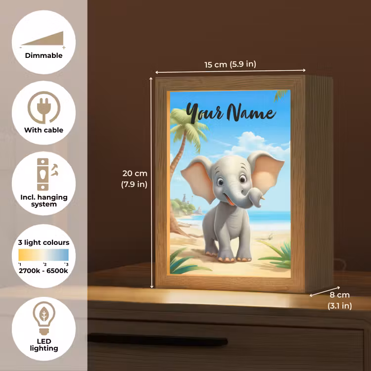 Olifant - Strand - Dieren - Meisjes - Kind Light Box met kabel (Kinderlampje) klein -USP_EN