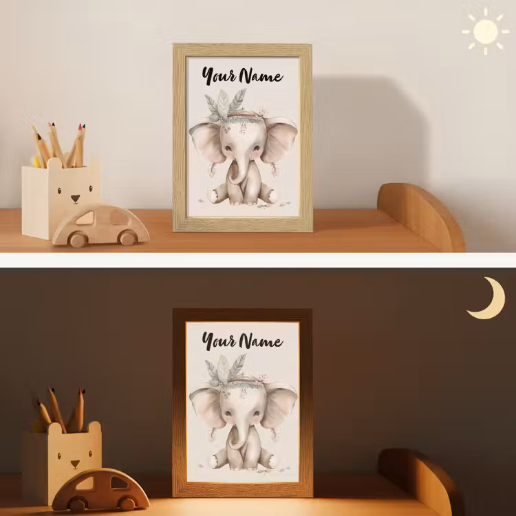 Olifant - Bohemian - Dieren - Boho Light Box met kabel (Kinderlampje) klein -sfeer3_kind