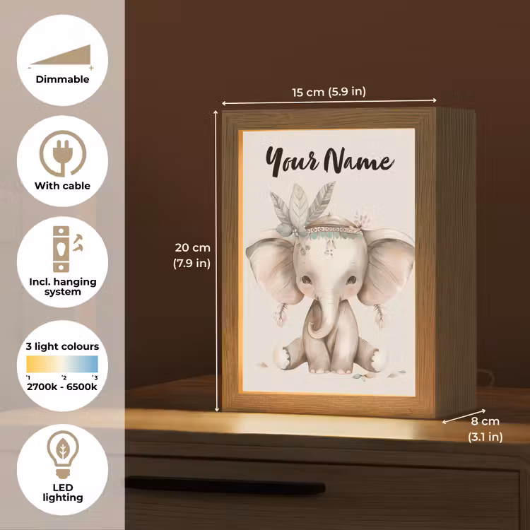 Olifant - Bohemian - Dieren - Boho Light Box met kabel (Kinderlampje) klein -USP_EN