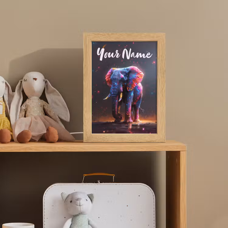 Olifant - Kleuren - Sterren - Dier Light Box met kabel (Kinderlampje) klein -sfeer2_kind