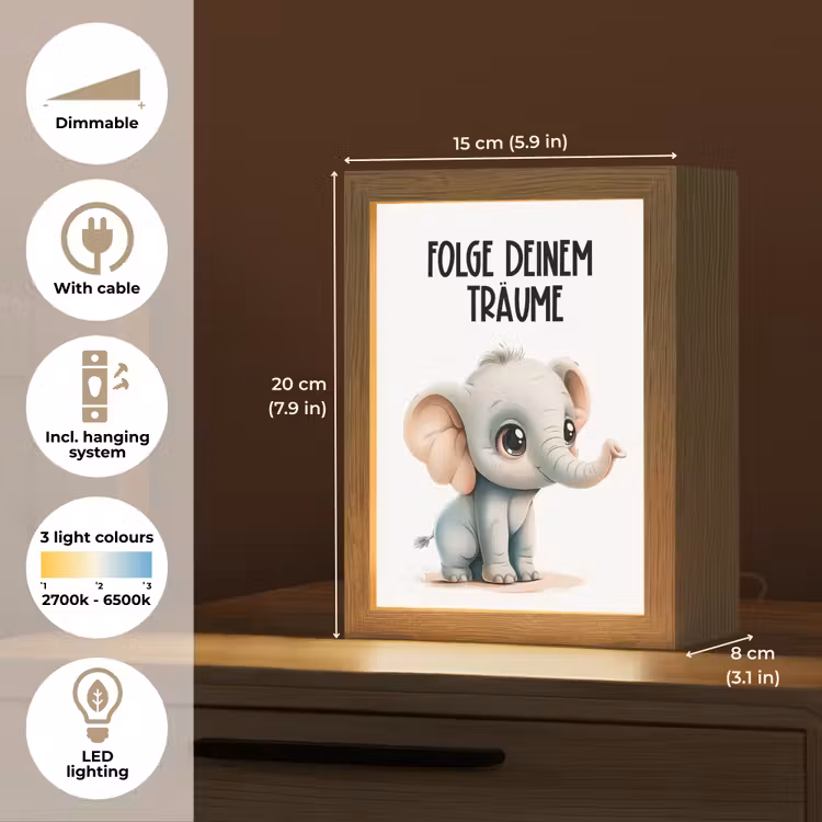 Olifant - Volg je dromen - Quote - Dier Light Box met kabel (Kinderlampje) klein -USP_EN