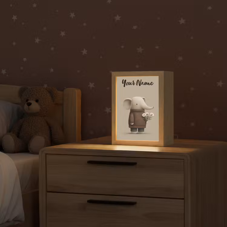 Olifant - Witte bloemen - Kindvriendelijk Light Box met kabel (Kinderlampje) klein -sfeer1_kind