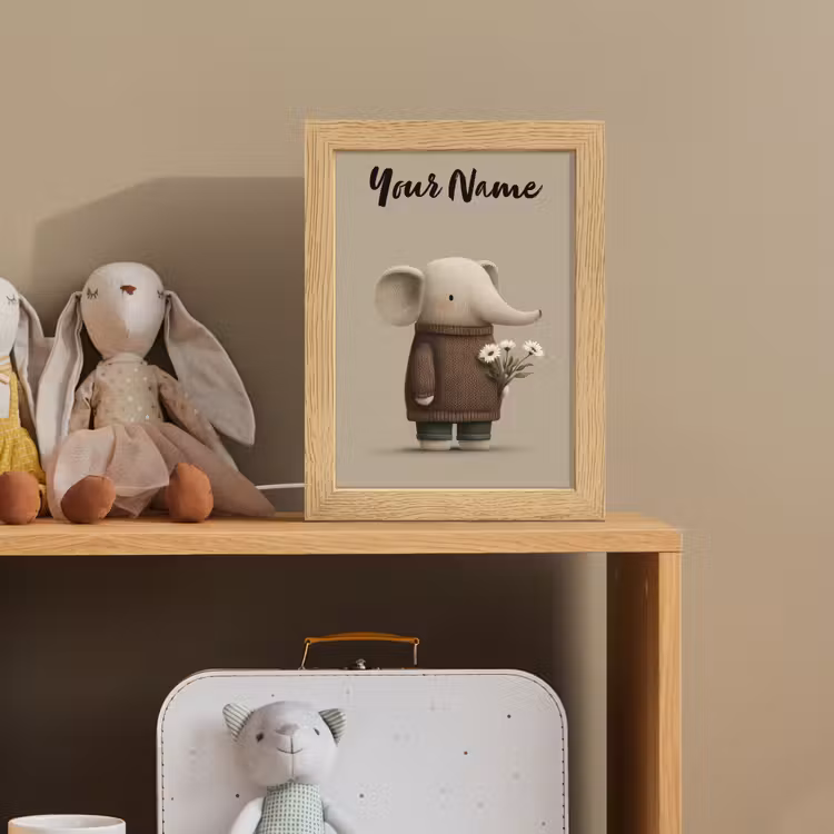 Olifant - Witte bloemen - Kindvriendelijk Light Box met kabel (Kinderlampje) klein -sfeer2_kind
