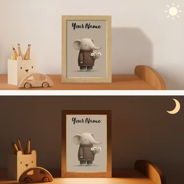 Olifant - Witte bloemen - Kindvriendelijk Light Box met kabel (Kinderlampje) klein -sfeer3_kind