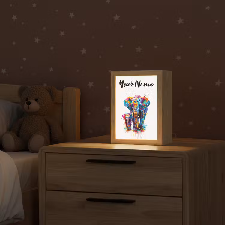 Olifanten - Dieren - Verf - Kleurrijk Light Box met kabel (Kinderlampje) klein -sfeer1_kind