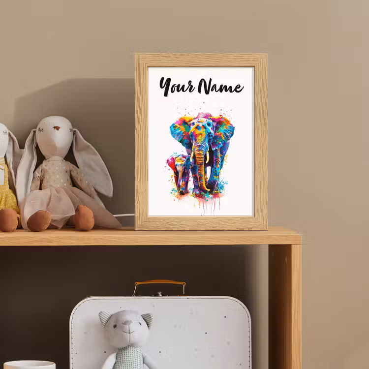 Olifanten - Dieren - Verf - Kleurrijk Light Box met kabel (Kinderlampje) klein -sfeer2_kind