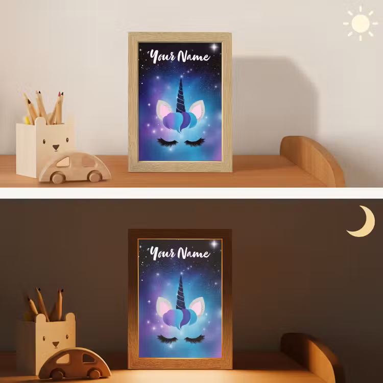 Wimpers - Eenhoorn - Sterren - Blauw Light Box met kabel (Kinderlampje) klein -sfeer3_kind