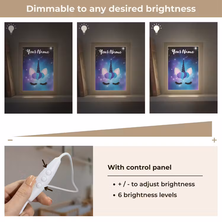 Wimpers - Eenhoorn - Sterren - Blauw Light Box met kabel (Kinderlampje) klein -USP_dimbaarEN