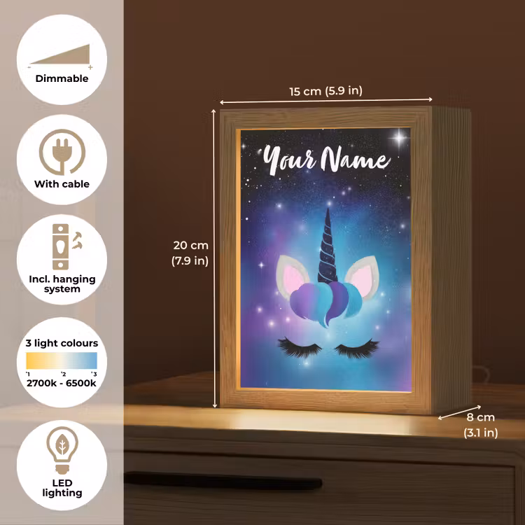 Wimpers - Eenhoorn - Sterren - Blauw Light Box met kabel (Kinderlampje) klein -USP_EN