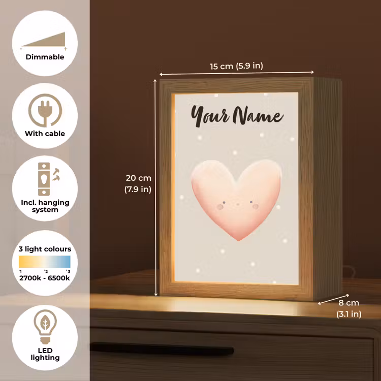 Gezichtje - Hart - Roze - Stippen Light Box met kabel (Kinderlampje) klein -USP_EN