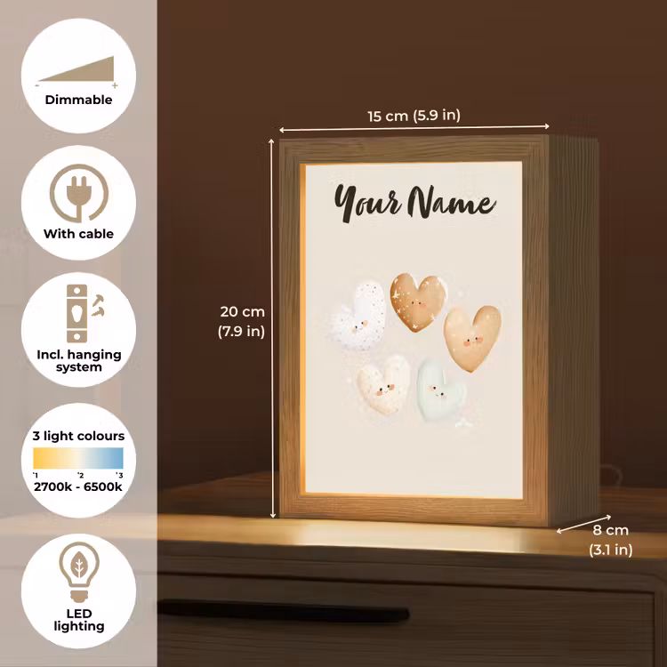 Gezichtjes - Hartjes - Pasteltinten - Sterretjes Light Box met kabel (Kinderlampje) klein -USP_EN