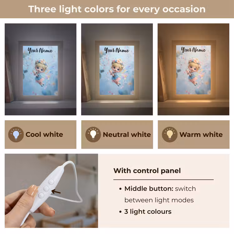 Fee - Bloemen - Sprookje - Blauw Light Box met kabel (Kinderlampje) klein -USP_lichtkleurEN