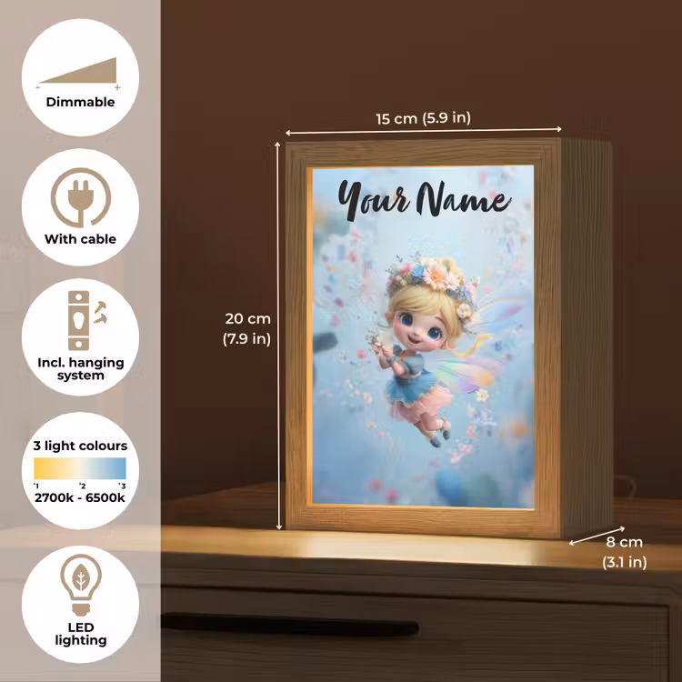 Fee - Bloemen - Sprookje - Blauw Light Box met kabel (Kinderlampje) klein -USP_EN