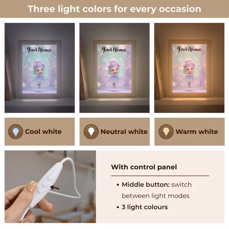 Fee - Paars - Sprookje Light Box met kabel (Kinderlampje) klein -USP_lichtkleurEN