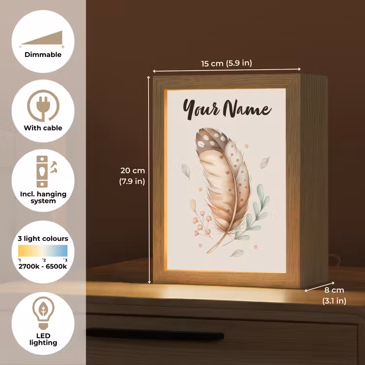 Veer - Bohemian - Boho - Pastel kleuren Light Box met kabel (Kinderlampje) klein -USP_EN