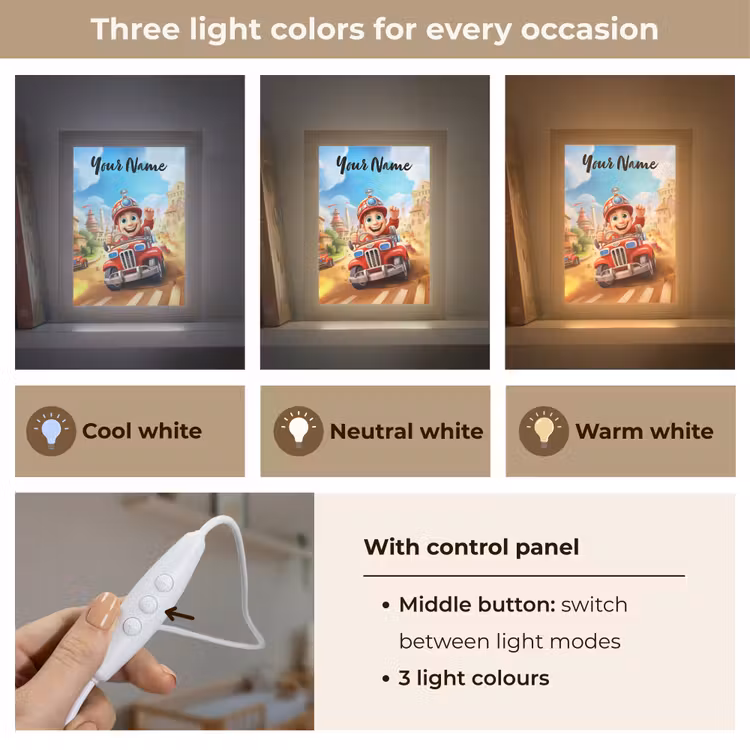 Brandweer - Jongens - Kinderen - Auto Light Box met kabel (Kinderlampje) klein -USP_lichtkleurEN