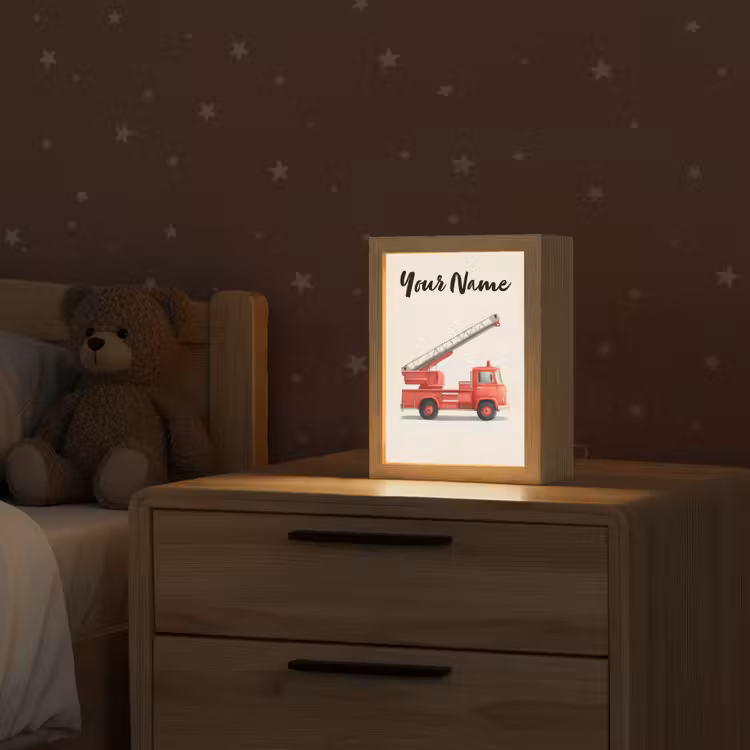 Brandweerwagen - Getekend - Rood Light Box met kabel (Kinderlampje) klein -sfeer1_kind