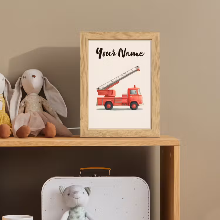 Brandweerwagen - Getekend - Rood Light Box met kabel (Kinderlampje) klein -sfeer2_kind