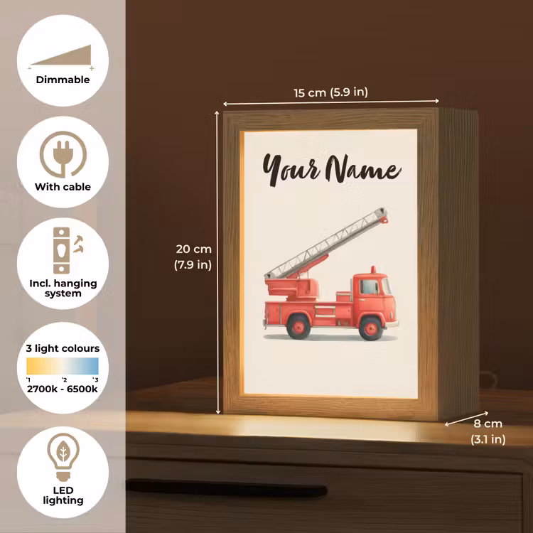 Brandweerwagen - Getekend - Rood Light Box met kabel (Kinderlampje) klein -USP_EN