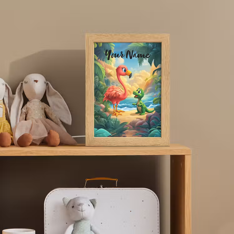 Flamingo - Dinosaurus - Strand - Kleurrijk Light Box met kabel (Kinderlampje) klein -sfeer2_kind